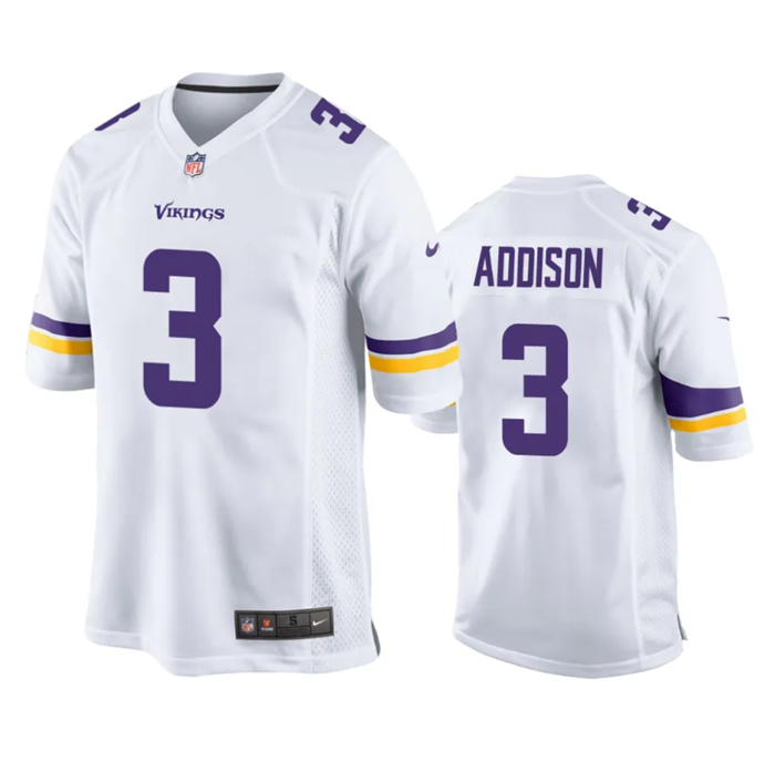 Men's Minnesota Vikings #3 Jordan Addison White Stitched Game Jersey